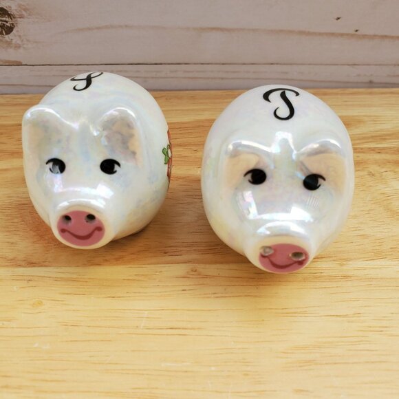 Vintage 1960s Lipco Iowa Hawkeye State Pig Salt & Pepper Shakers Ceramic Iridesc - Picture 9 of 16